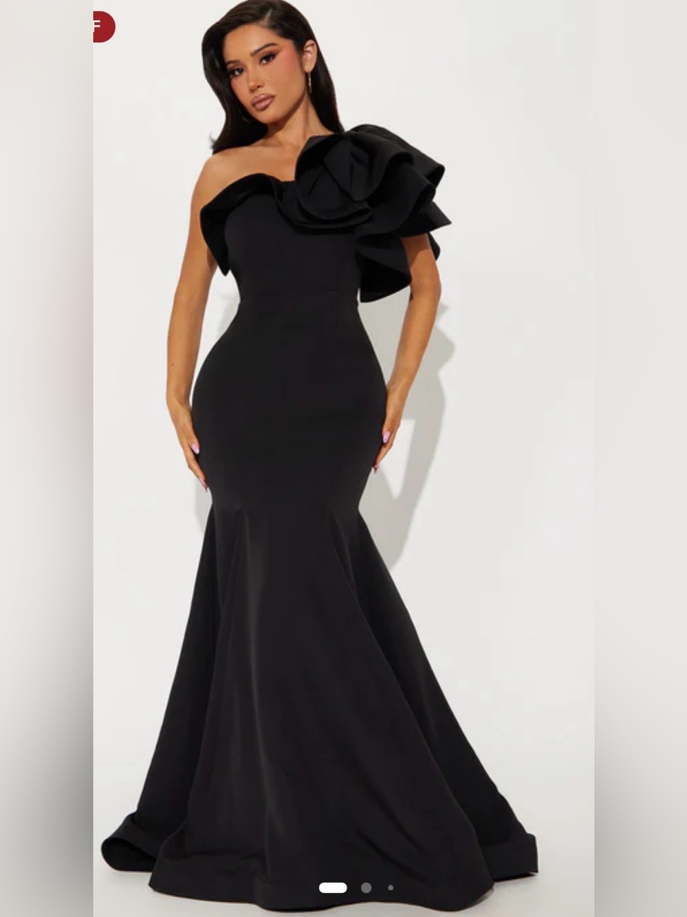Fashion Nova Black One-Shoulder Ruffle Dress